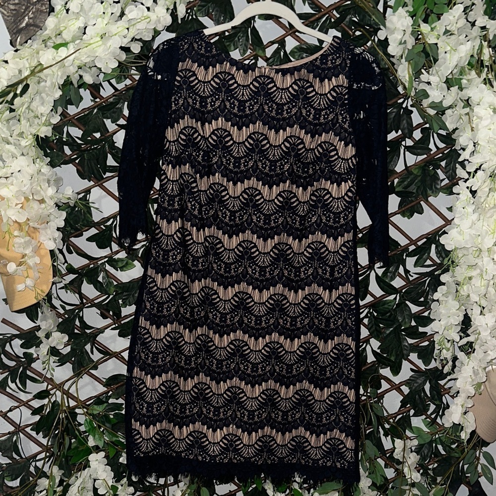 Jessica Howard Black and Cream Lace Long Sleeve Dress